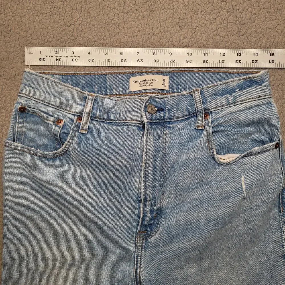 Abercrombie & Fitch Jeans 29 8 Light 90s Straight Ultra High Rise Distressed - Picture 7 of 9